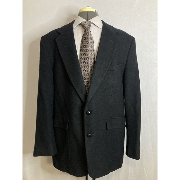 Hunt Valley Mens Sport Coat Blazer Suit Jacket 46R 50" Black Camel Hair Wool USA - Picture 2 of 13